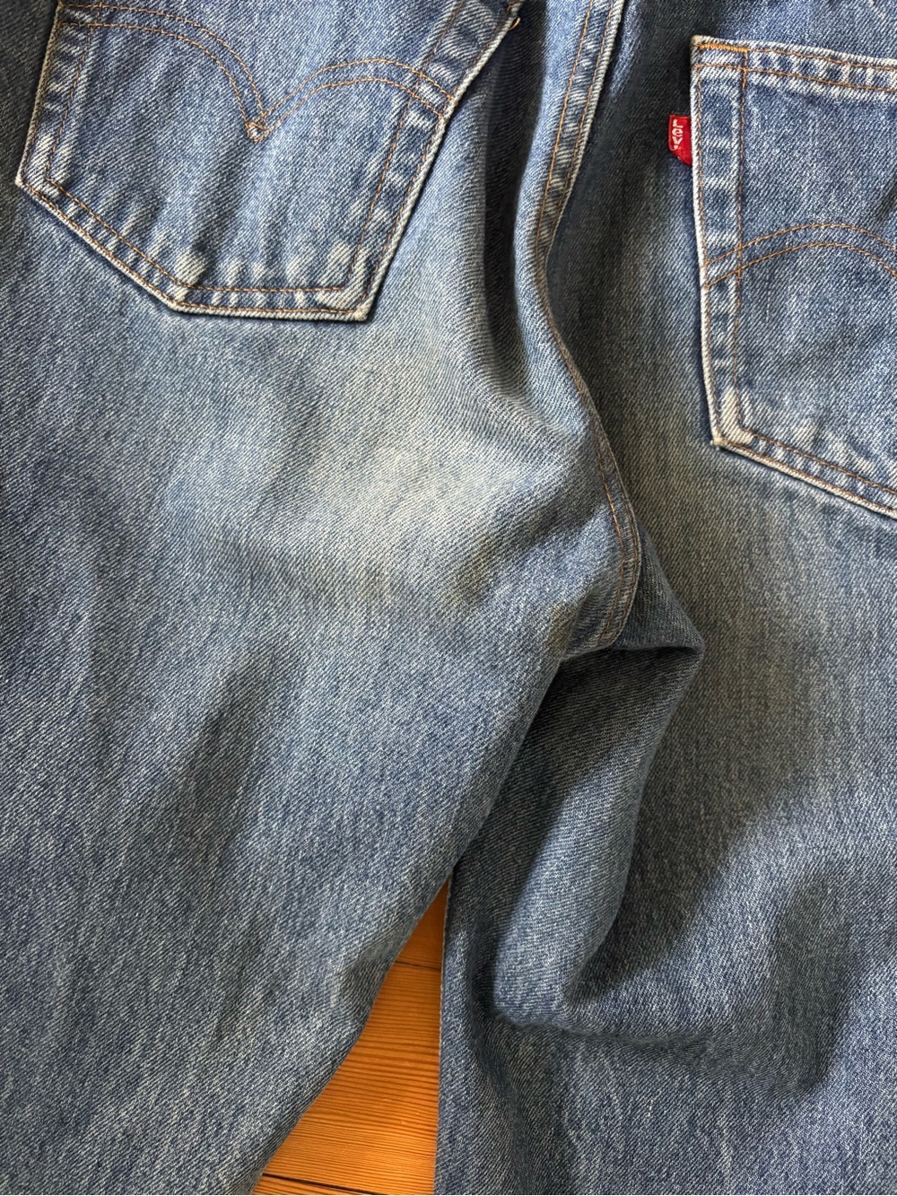 Vintage 1990s Levi’s 531 mid blue faded dark wash high rise tapered leg - Picture 8 of 13